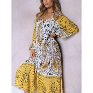 ZARA Yellow and White Paisley Tunic Dress Sz SM